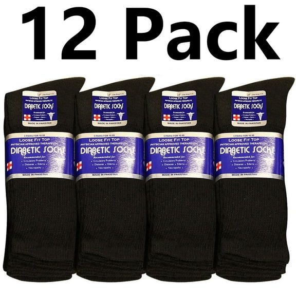 Falari Diabetic Crew Socks, 12 Pairs, Physician Approved for Men and Women, Blood Circulation Support, Edema Relief 10-13 Black