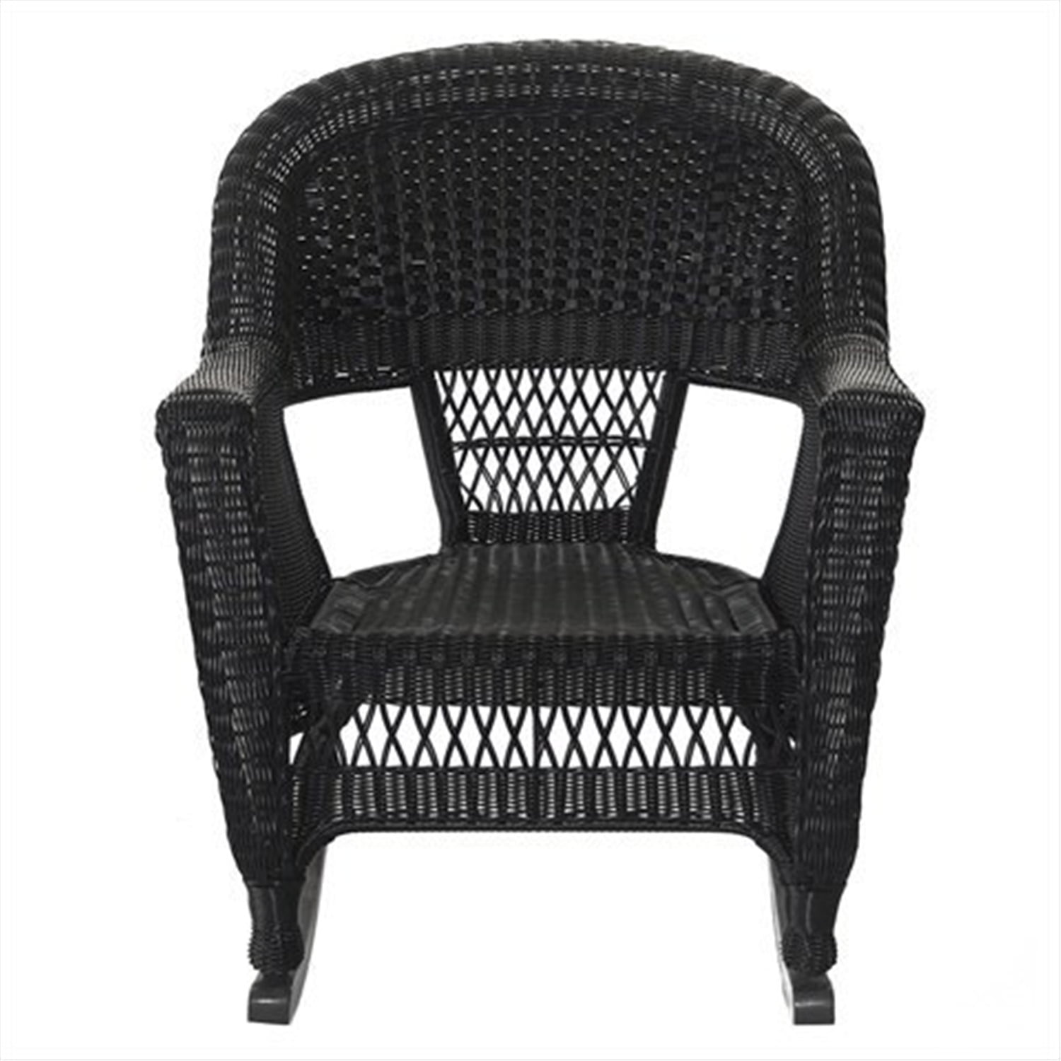 Jeco Resin Storage Wicker Outdoor Patio Rocker Chair Black (Set of 3)