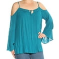thumbnail image 3 of I.N.C Womens Bell Sleeve Cold Shoulder Blouse, Blue, Medium, 3 of 4