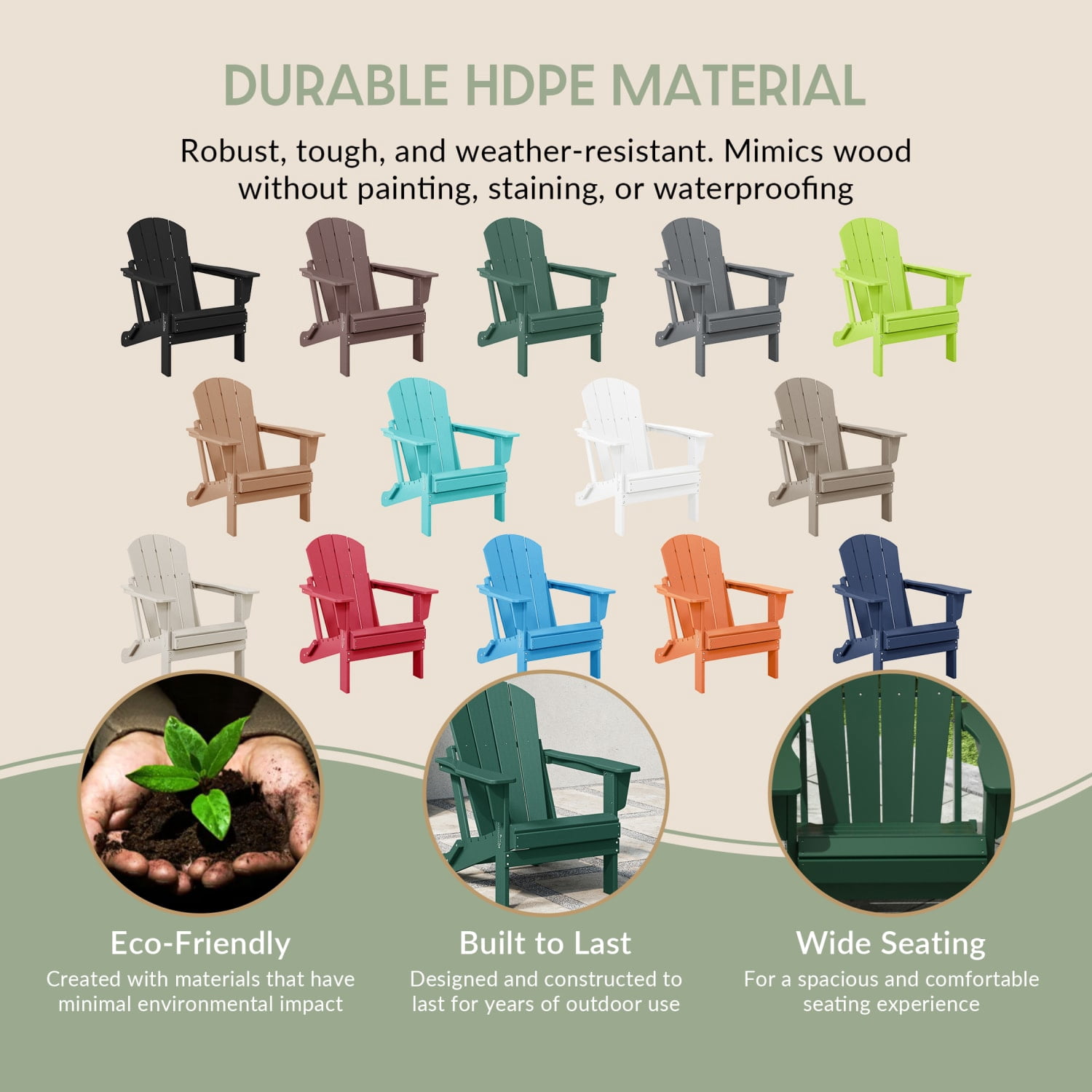 WestinTrends Malibu Outdoor Folding HDPE Adirondack Deck Chair - Patio & Outdoor Lounge, Weather‑Resistant, Dark Green