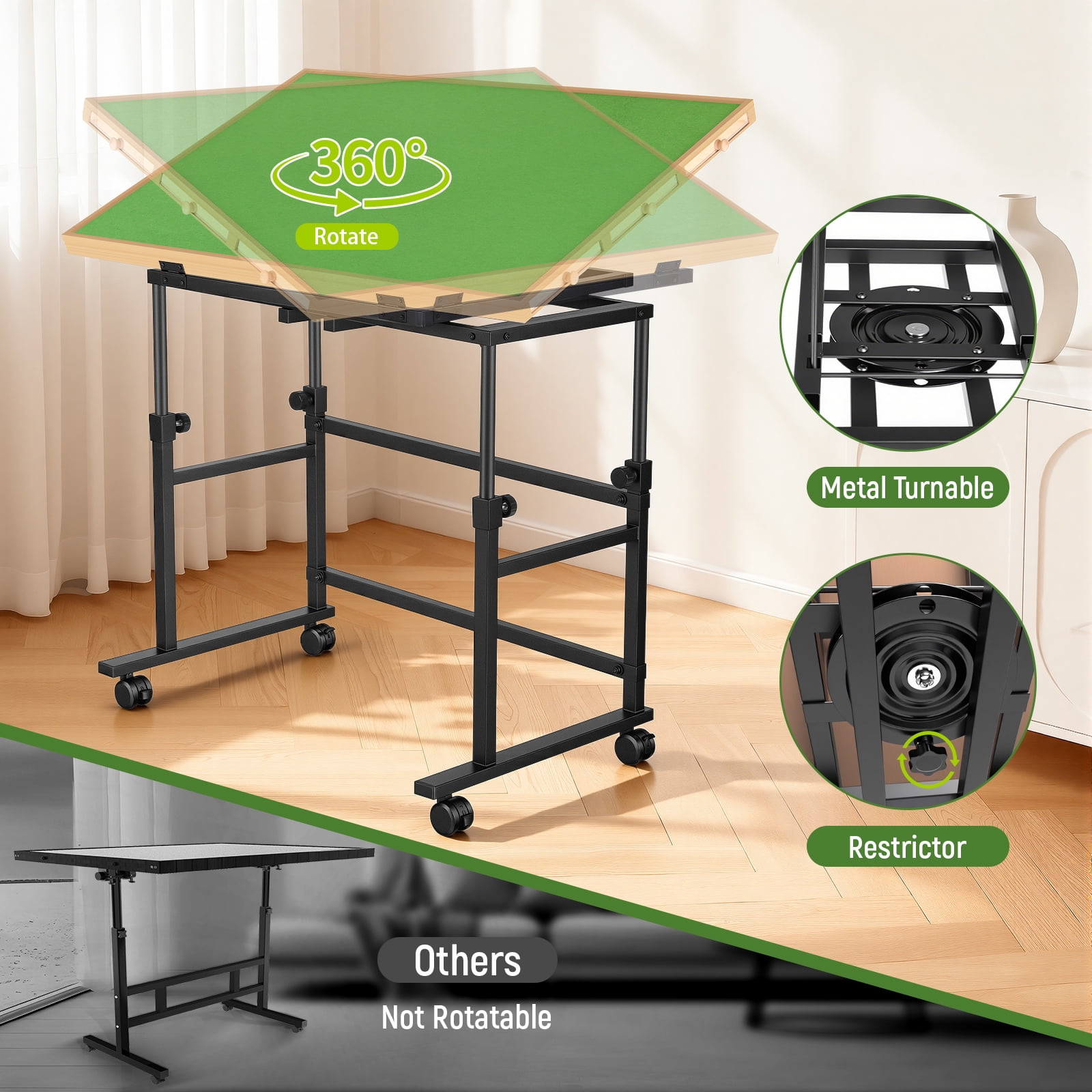 1500 Piece Jigsaw Puzzle Table with Metal Lazy Susan, Rotating Adjustable Height Puzzle Desk with Legs for Adults, 4-Tilting-Angle Rolling Wooden Board with 6 Drawers & Cover