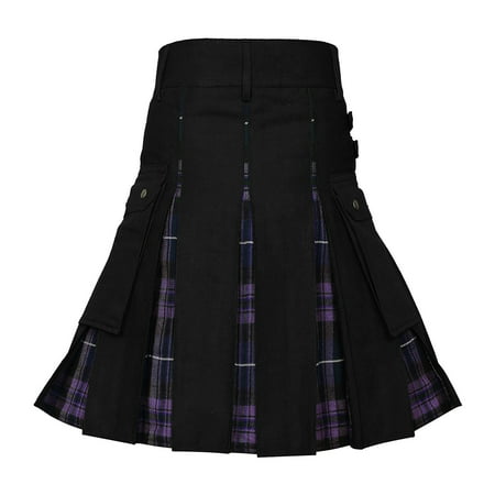 

Mens Fashion Scottish Style Plaid Contrast Color Pocket Pleated Skirt Mens Scrub Pants with Pockets