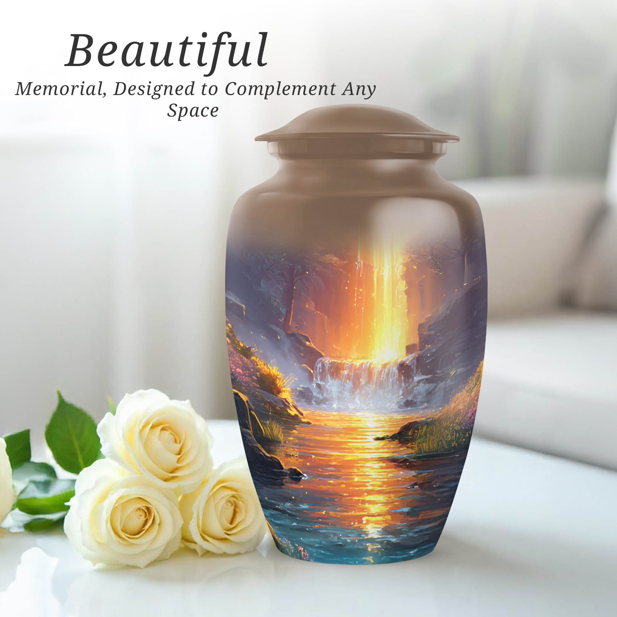 Waterfall Cremation Urn For Human Ashes Female, Brown Urn For Human Ashes Adult Male, Large Decorative Urns For Man And Woman, Funeral Urns For Adult Female Mother, 10 Inch