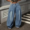 thumbnail image 2 of Womens Wide Leg Pants with Pocke Denim Jeans Slim Straight Pants, 2 of 5