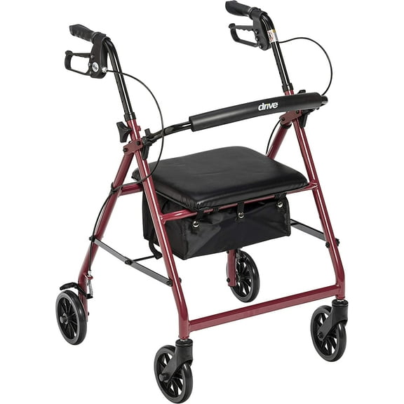 Walker Rollator with 6" Wheels, Fold Up Removable Back Support and Padded Seat, Red( Pack of 2 )