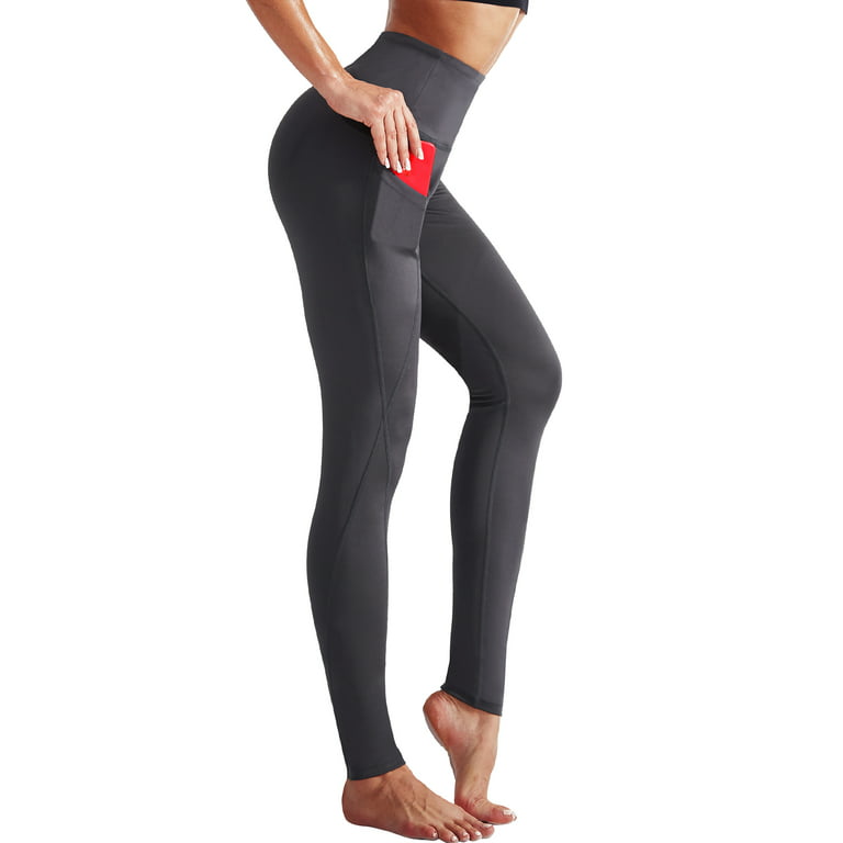 NELEUS Womens High Waist Running Workout Yoga Leggings with  Pockets,Black+Black,US Size S