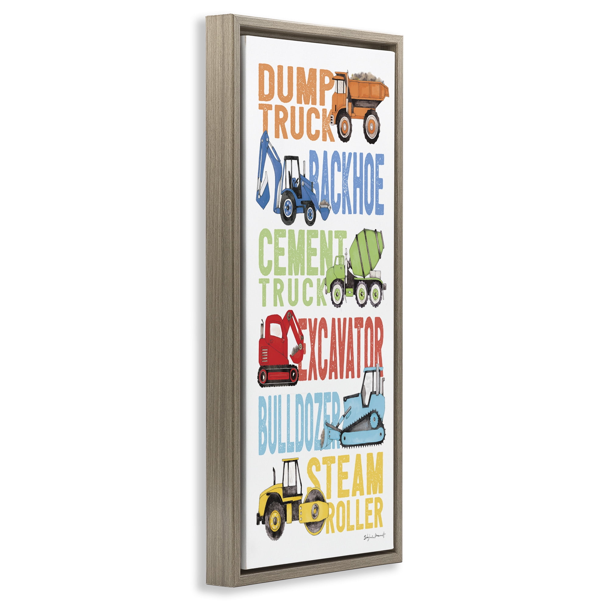 Stupell Industries Traditional Construction Vehicles Art for Kids Painting Brown Floater Framed Canvas Art Print Wall Art, 15 x 31