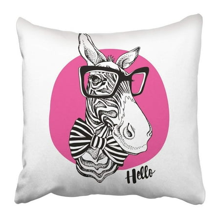 African Inspired Ties BPBOP White Bow Zebra Portrait in Striped Tie with Black Glasses on Pink Face Africa Horse Tuxedo Hipster Pillowcase 16x16 inch ()