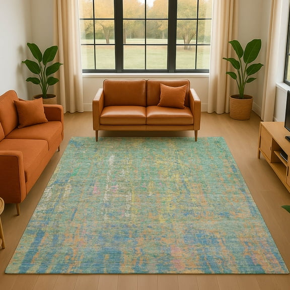 Addison Rugs Mayfield Premium Machine Washable Transitional Abstract Teal Rectangle Rug, 10' x 14'