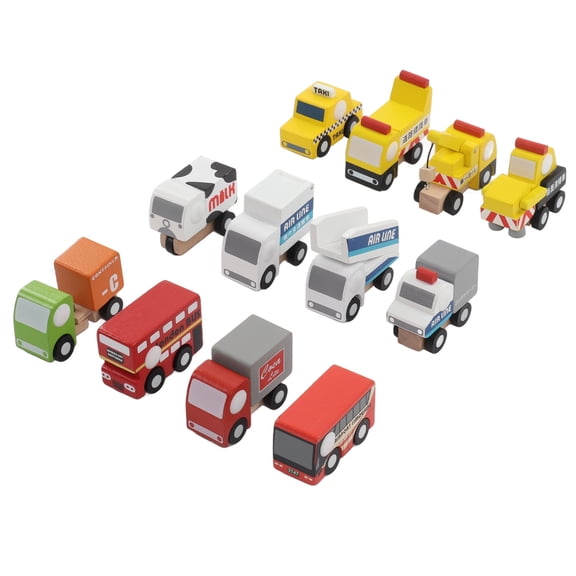 Falleo Clearance 12Pcs Wooden Toy Cars Eco Friendly Wood Nontoxic Safe Pull Back Perfect Size Wooden Vehicles for Kids Toddler