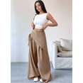 thumbnail image 5 of Women Wide Leg Baggy Flowy High Waisted Pants Loose Fit Casual Cozy Cute Y2k Trousers Khaki L, 5 of 7