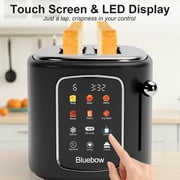 Bluebow 2-Slice Toaster with Touchscreen, 1.5 Wide Slots, 6 Bread Types & Shade Settings, Reheat, Defrost, Cancel, Removable Tray