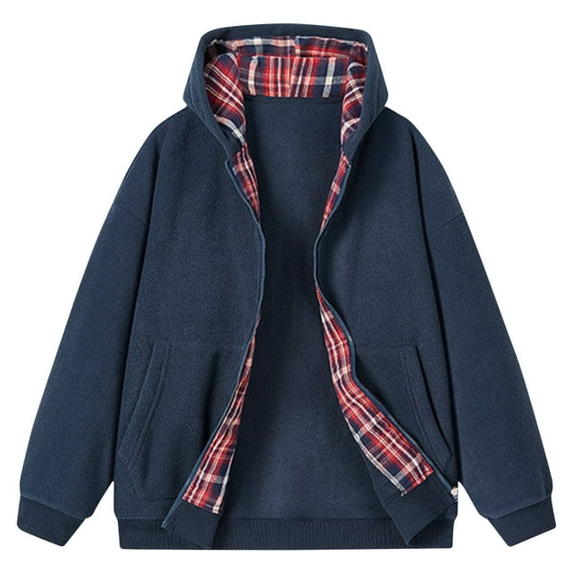 LOVZFMLL Jackets for Men's Warm Solid Color Zipper Pocket Long Sleeved Hooded Casual Jacket