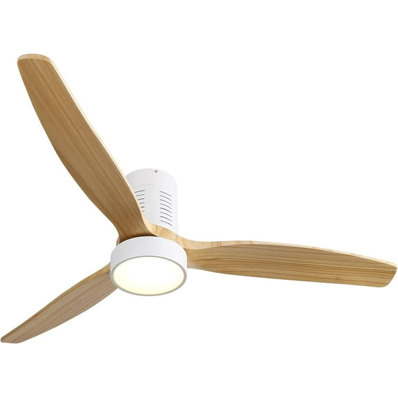 Sofucor 52 In Ceiling Fan Flush Mount Modern Wood Blades With Light Remote - 6 Speed, LED