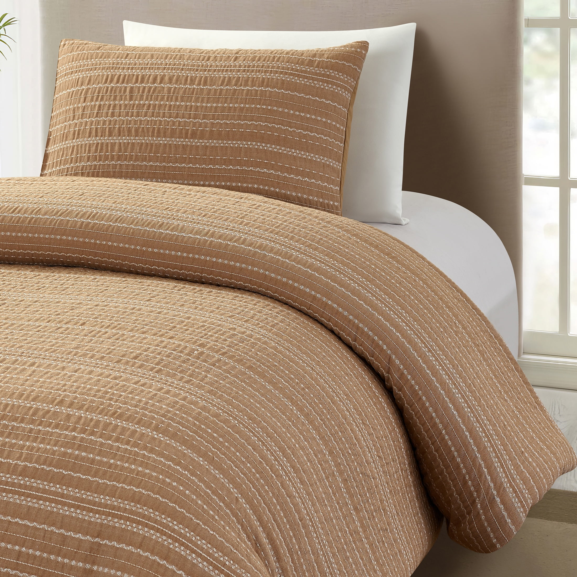 Better Homes & Gardens Crafted Woven 2-Piece Comforter Set, Dark Camel, T/TXL, All Ages