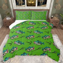 Feelyou Kawaii Pike Fish Bedding Comforter Set for Teens, Cartoon Fish Hook Twin Comforter Sets, Cute Rustic Animal Reversible Bedding Set, Microfiber Bedroom Decor, 2pcs