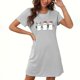 thumbnail image 2 of Camisón corto de talla grande para mujer, camisón de manga corta con estampado de pecho a la moda, camisón para mujer, 2 of 3