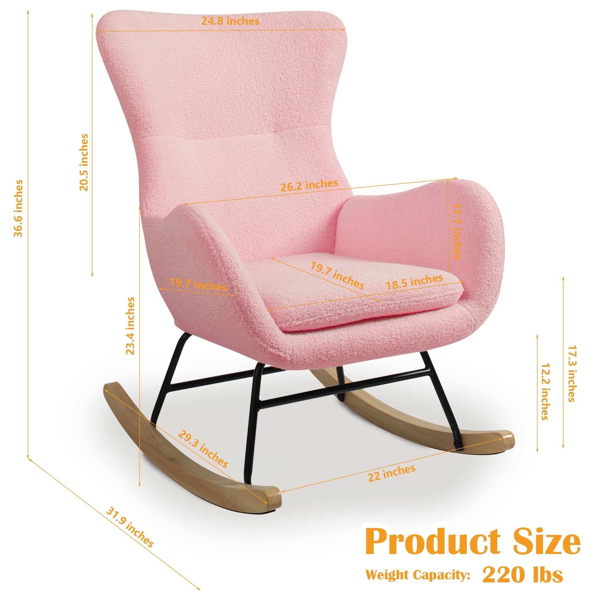Prilinex Rocking Chair, Nursery Rocking Chair with Upholstered for Living Room Reading Room, Teddy Fabric, Pink