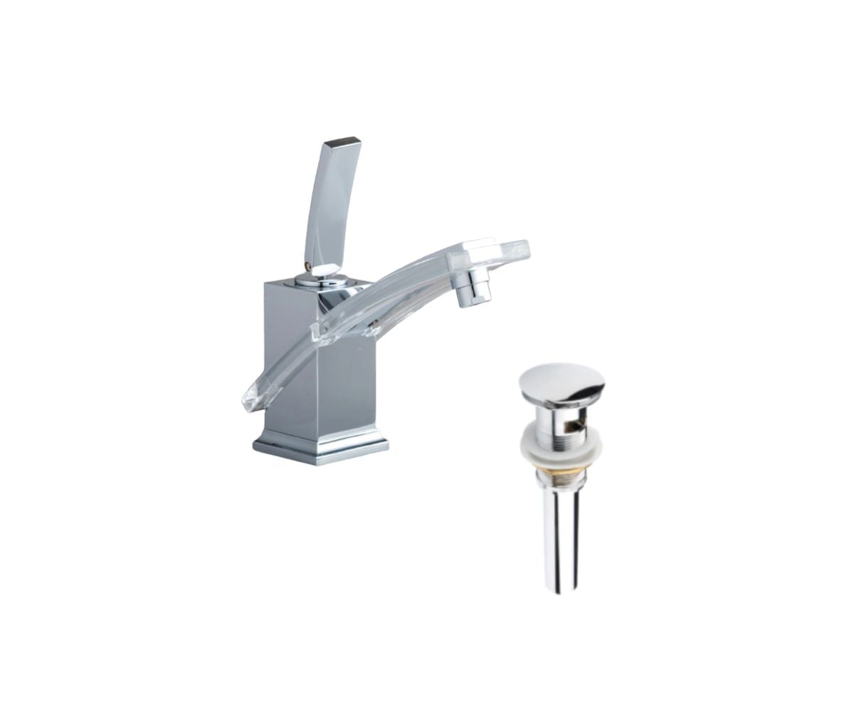 DROP Bath and Kitchen DR091470 Bathroom Sink Faucet with Rectangle shape in Chrome color from Transparent series - includes Drain with overflow