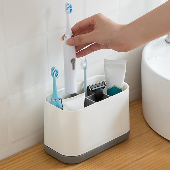 YIMWNYI Toothbrush Organizer, Plastic Bathroom Storage, Toothpaste Holder with Drainage, Easy to Clean, Detachable Design, Compact Countertop Organizer, Ideal for Daily Use and Travel