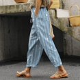 thumbnail image 2 of Ladies Pants Casual Summer Printed Linen Drawstring Elastic Waist Pants Lightweight With Pockets Woman Pants Light Blue M, 2 of 4