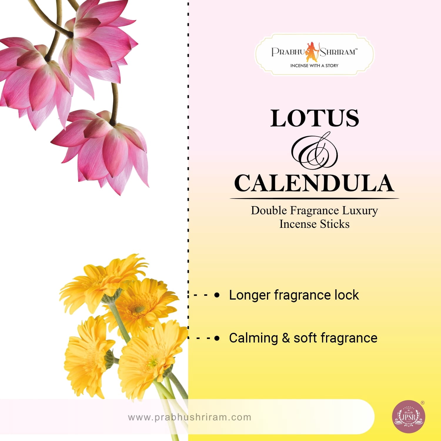 JPSR Lotus & Calendula Luxury Double Fragrance Incense Sticks, 100 Count, 1 Pack