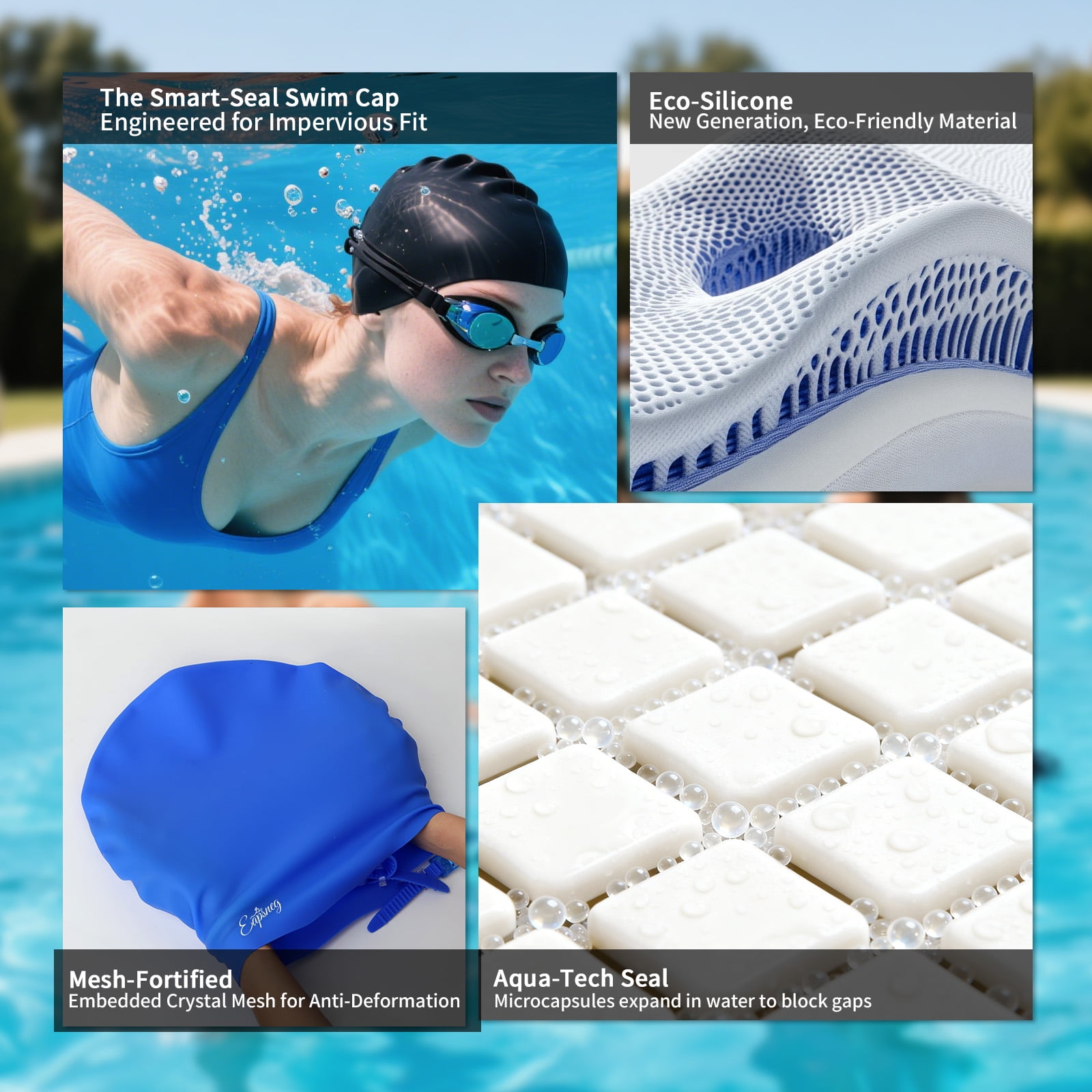Adjustable Large Swim Cap for Women Men, Waterproof Silicone Swimming Caps Ideal for Long Hair, Thick Curly Hair & Dreadlocks Braids Weaves Afro Hair - Keep Hairstyle Unchanged-Black