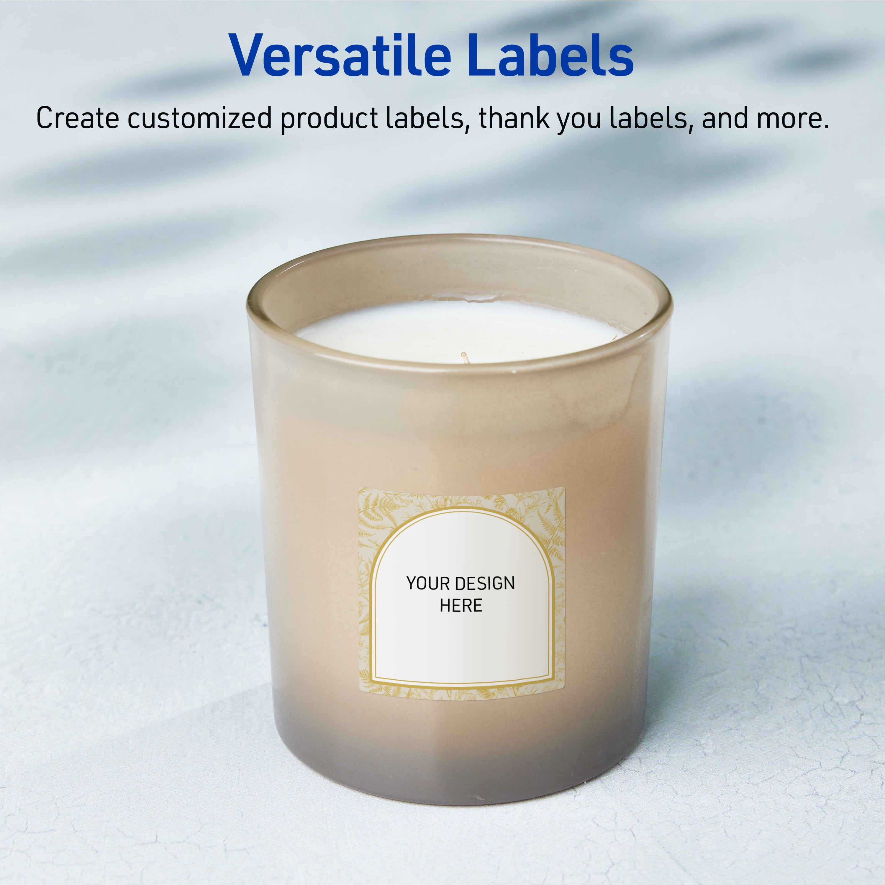 Avery Labels, 2" x 2", Glossy White, Arched Metallic Gold Florals