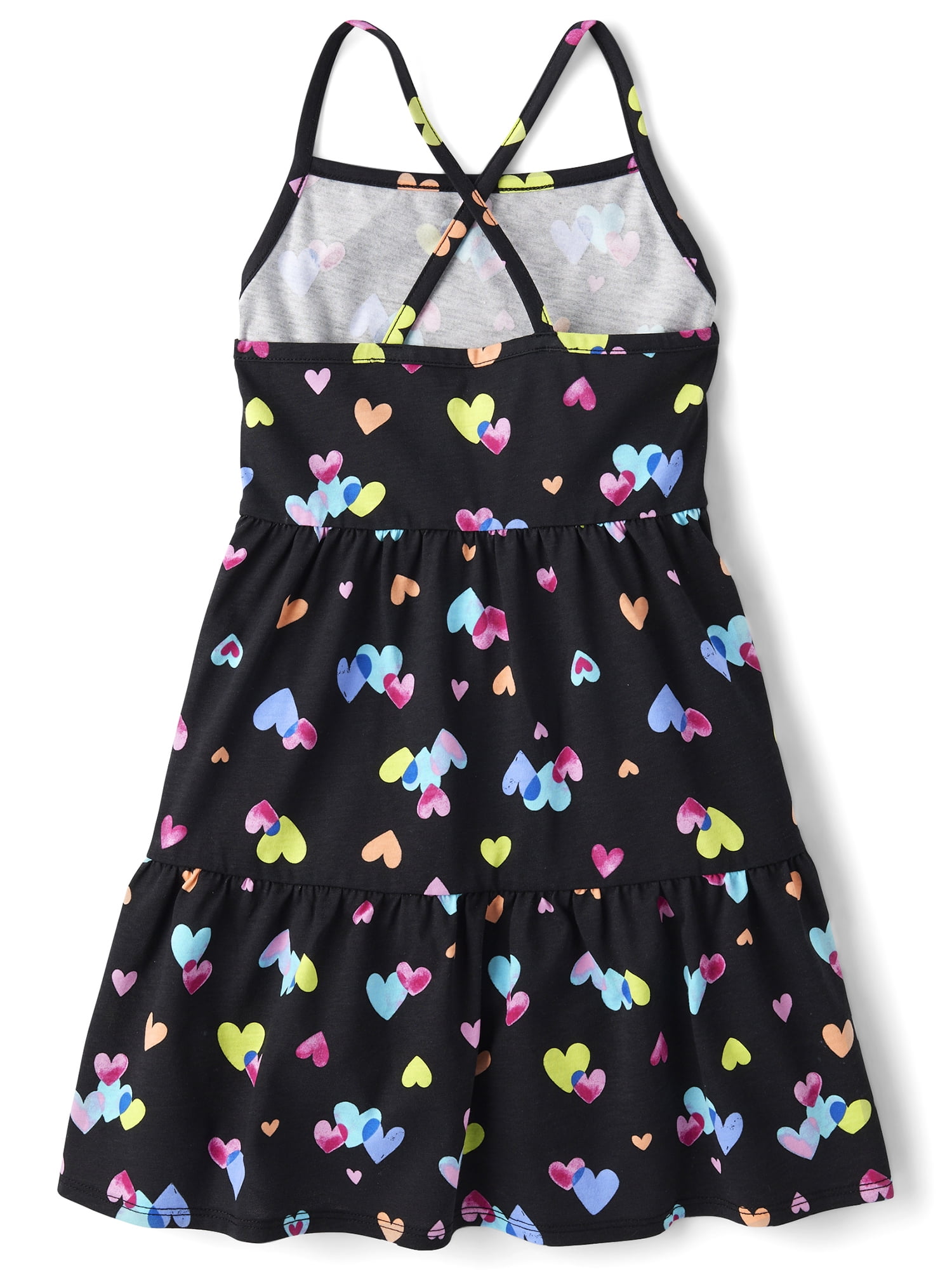 The Children's Place Girls Rainbow Heart Sleeveless Cross Back Tiered Dress, Sizes XS-XXL