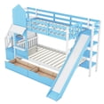 thumbnail image 4 of Harper & Bright Designs Stairway Twin Bunk Bed with Slide, Twin over Twin Castle Wooden Bedframe with Storage Staircase and Drawers for Boys Girls, Blue, 4 of 9