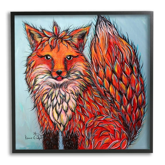Stupell Industries Modern Red Fox Shaped Hair Tufts Vivid Wildlife Painting Black Framed Art Print Wall Art, Design by Karrie Evenson