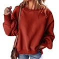 thumbnail image 3 of Round Neck Pullover for Women Loose Lambswool Casual Versatile Long Sleeve Top Fall Winter Sweatshirt Red XXL, 3 of 8