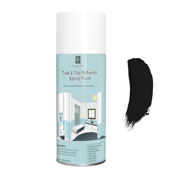 Senven Tub and Tile Spray Paint - Bathtub Refinishing Paint with Porcelain-Like Finish, Water-Based Low Odor Tub Paint for Bathtubs, Countertops, Tiles & Ceramics,Black-16oz
