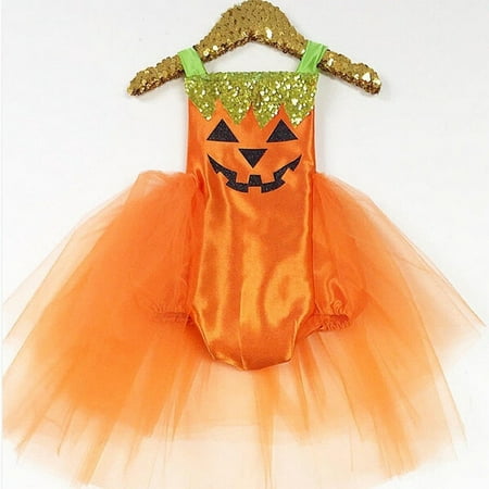 Baby Infant Girl Halloween Pumpkin Romper Bodysuit Dress Costume Clothes Outfit
