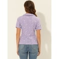 thumbnail image 4 of Camisa Floral Semitransparente Allegra K con Cuello Peter Pan para Mujer Morado Blanco S, 4 of 5