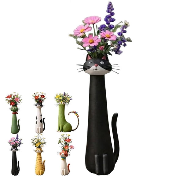 Cat Vase for Flowers Quirky Handcrafted Resin Cat Vase Whimsical Shaped Cute Flower Holder Handmade Funny Desk Shelf Decor