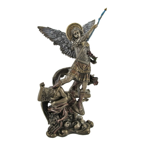 Veronese Design Bronze St. Michael Battling Lucifer Statue with Colored Accents