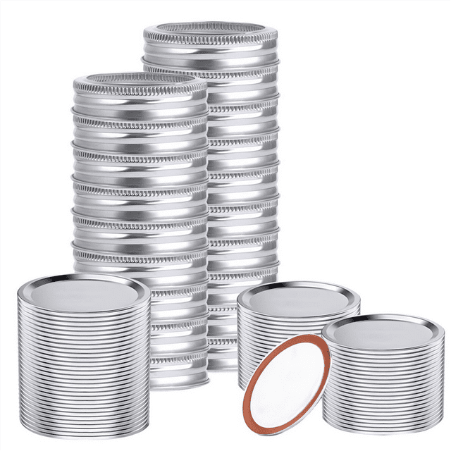 48 Pcs Couvercles et Anneaux pour Bocaux MasonJar à Ouverture Régulière, Couvercles de Mise en Conserve Réutilisables et Étanches avec Joints en Silicone pour un Remplacement Facile