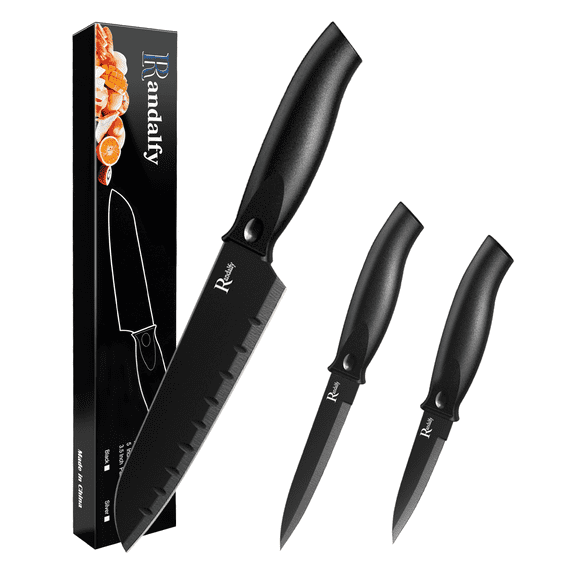 Randalfy Classic 3 Piece Stainless Steel Knife Set,Black Blade