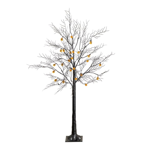 Nearly Natural Pre-Lit Pumpkin Artificial Halloween Twig Tree - 4' - Orange LED Lights