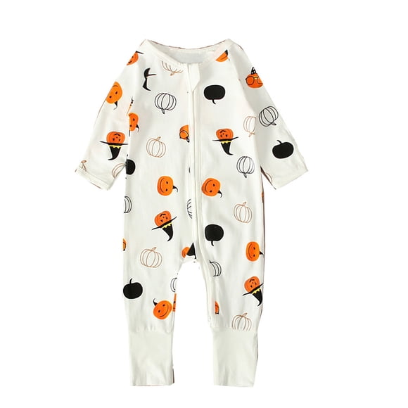 Newborn Infant Baby Girls Boys Fashion Halloween Pumpkin Print Jumpsuit Outfits