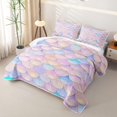 thumbnail image 3 of Manfei Cute Mermaid Tail Twin Quilt Set, Dreamy Fish Scale Twin Coverlet Set, Pink Blue, 2 Pieces, 1 Bedspread and 1 Pillowcase, 3 of 7