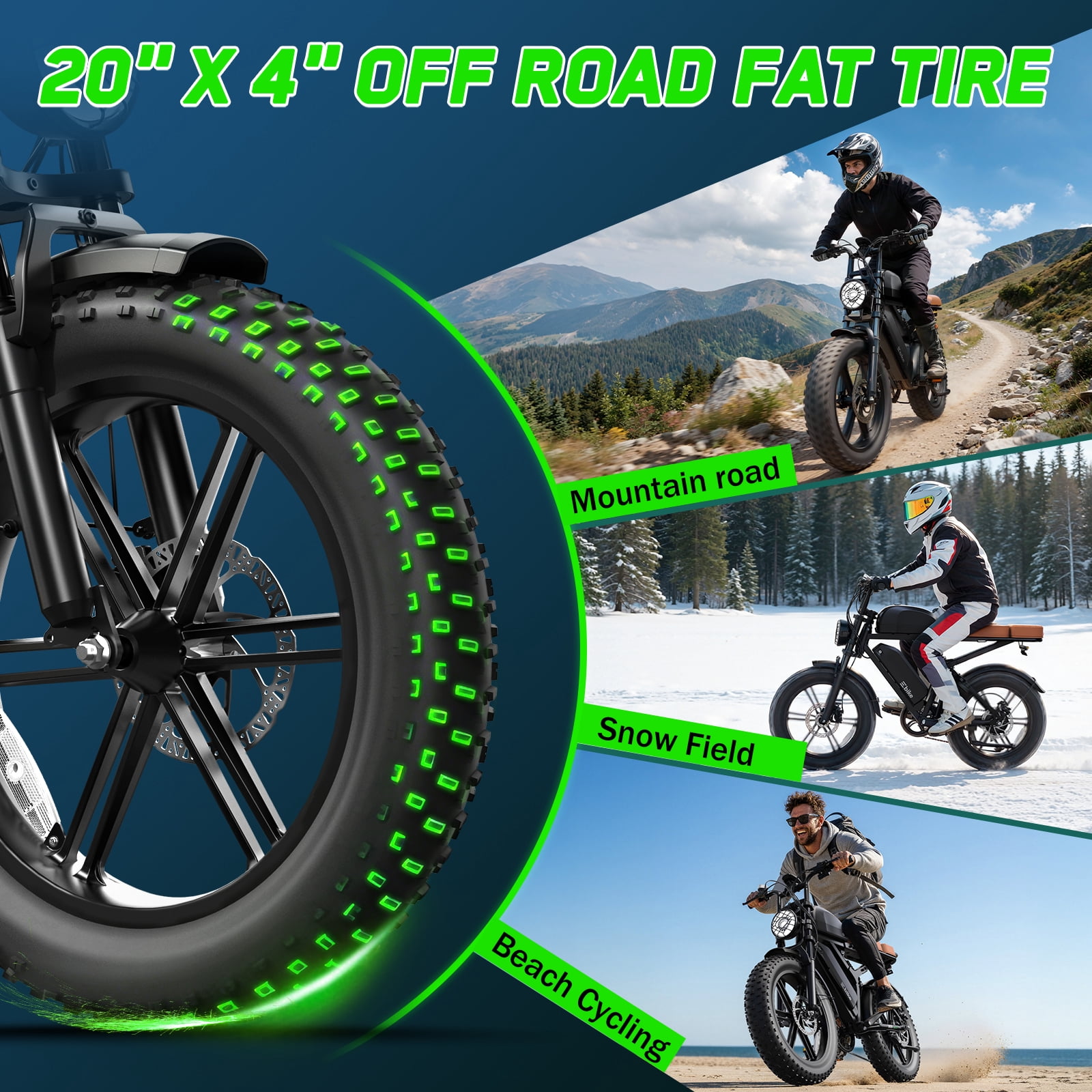 TST Electric Bike for Adults, Dual 48V/15Ah Battery, 750W Peak 1500W Motor, 20"x4" Fat Tire, E Mountain Bike, UL2849