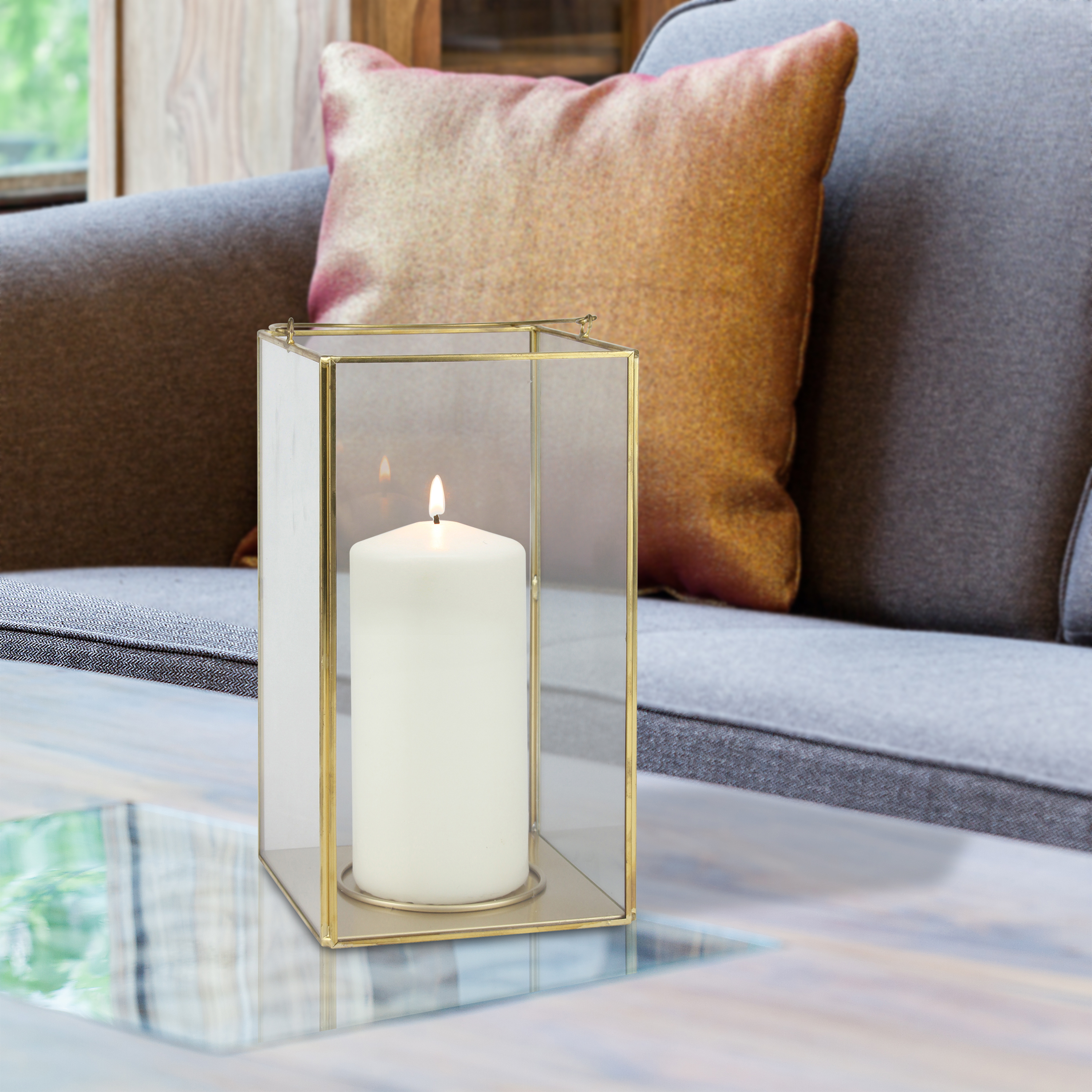 Better Homes & Gardens Gold Metal and Glass Candle Lantern, Large
