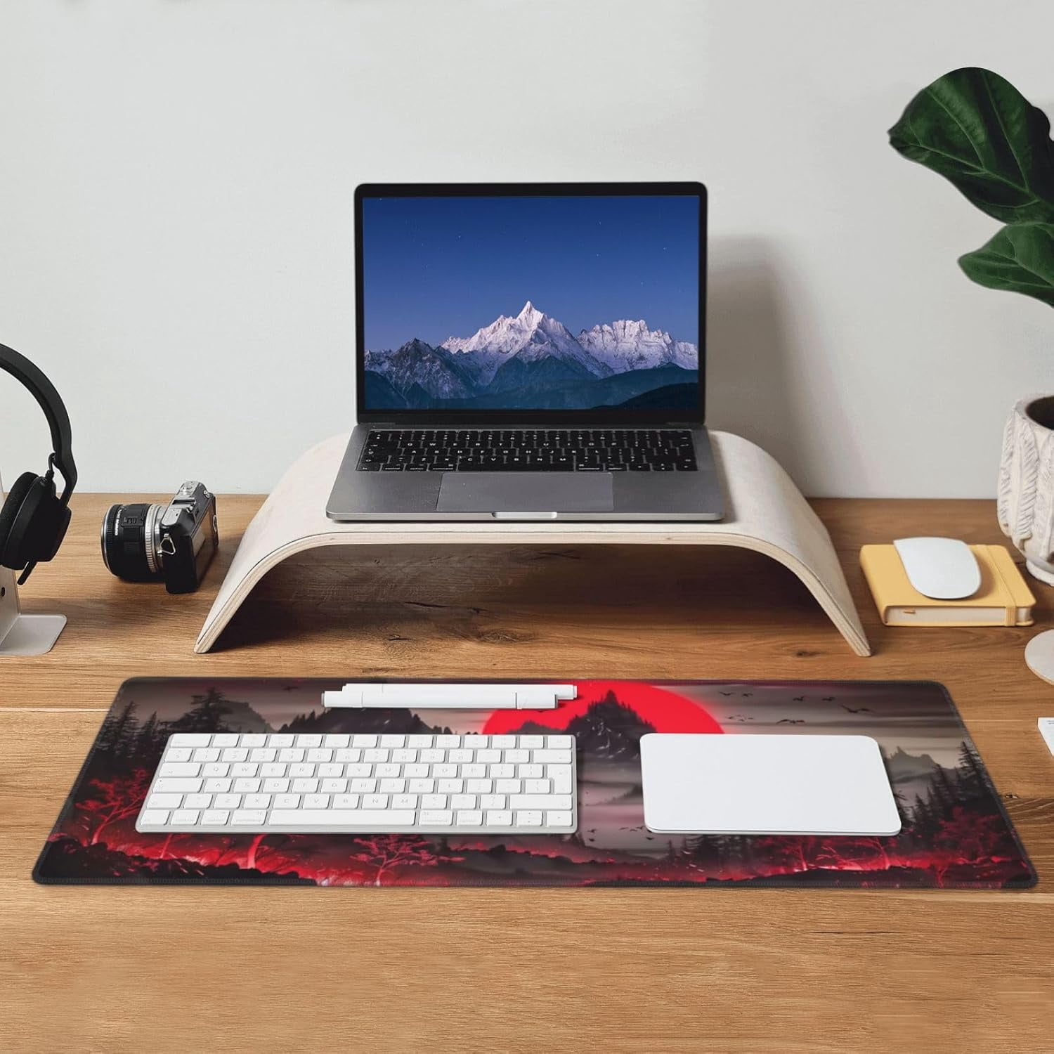 PrimeCook Shop Extended Gaming Mouse Pad, Large Desk Mat XL Anime Mouse Pad Waterproof with Stitched Edges, Non-Slip Desktop Pad for Home and Office, Level Up Your 31.5x11.8 Inch (Darkness Red Moon2)