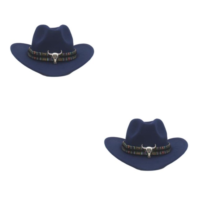 Decodeary Western Outback Cowboy Hat Channel Inner Cowboy Classic Hat Large Brim Provides dark blue 2Set