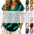 thumbnail image 3 of Wenini Women's Satin V Neck Short Sleeve Blouse Elegant Casual Loose Flowy Curved Hem Lightweight Summer Top, Purple L, 3 of 7