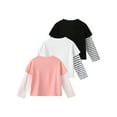 thumbnail image 3 of Fdqin Girls Long Sleeve Shirts 3 Pcs Floral Print Cute Shirts Crew Neck Knit Tops Casual Daily Shirt Pink white black 5-6 Years, 3 of 8