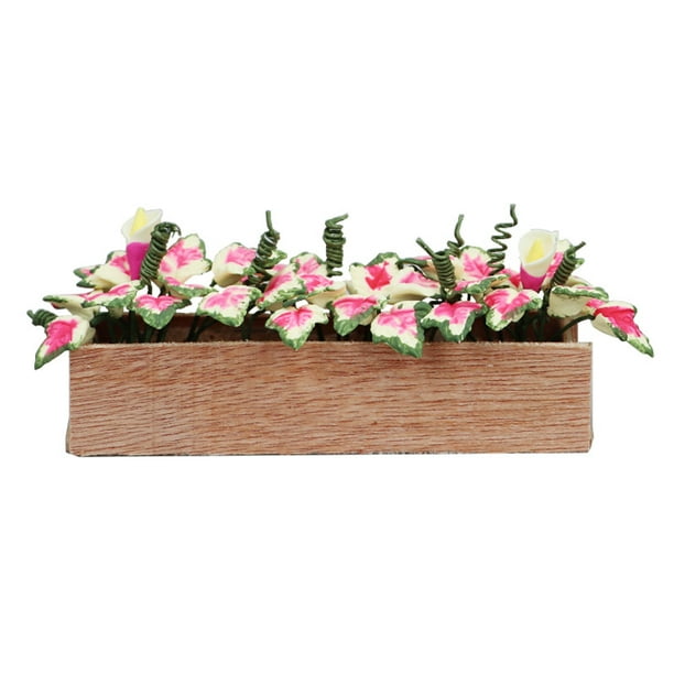 Jardinera rectangular en miniatura con forma de casa de muñecas, madera a escala 1:12