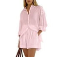 thumbnail image 3 of 2 Piece Outfits Button Down Shirt Top and Shorts Casual Lounge Sets Pink L, 3 of 6
